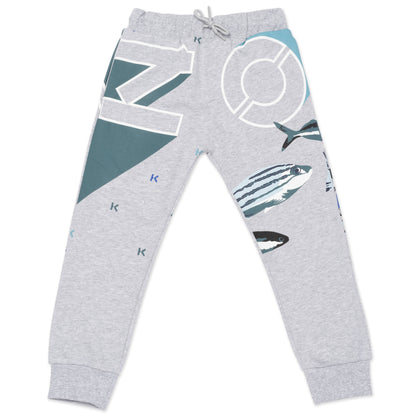 Boys Grey Logo Cotton Trousers