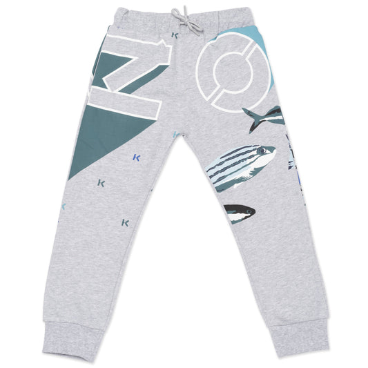 Boys Grey Logo Cotton Trousers