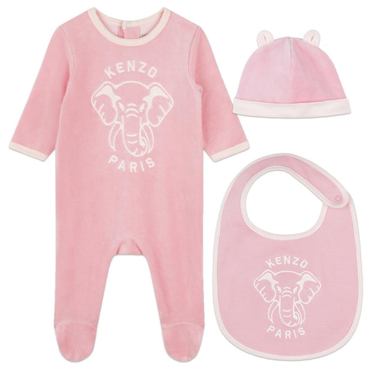 女婴粉色棉连体衣套装