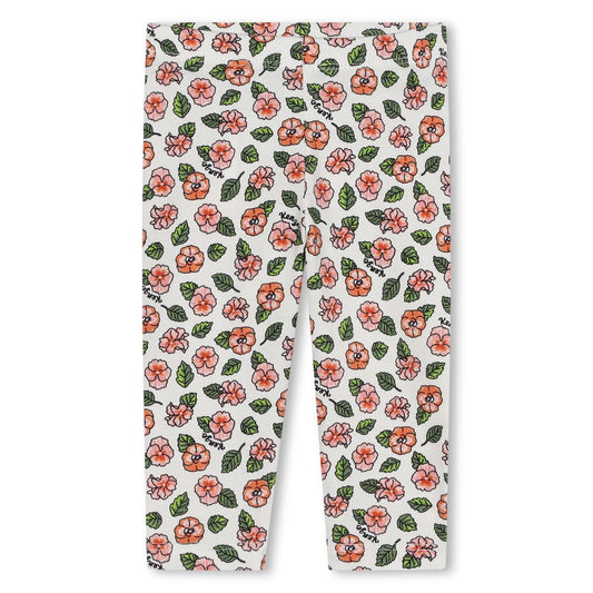 女婴白色花朵棉打底裤