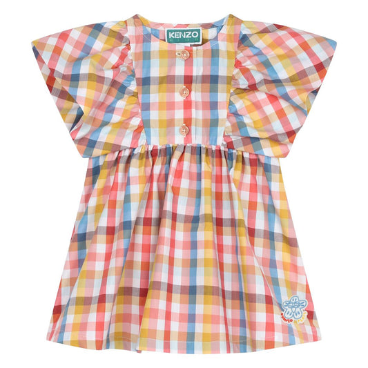 女婴黄色格子棉连衣裙