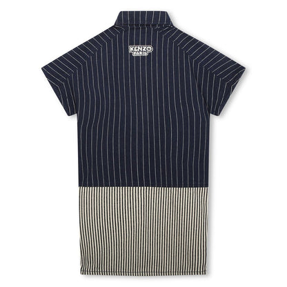 女童蓝色条纹棉连衣裙