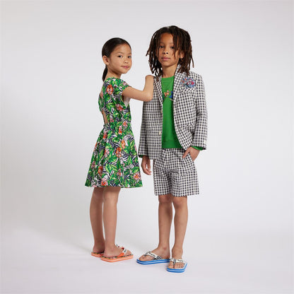 女童绿色花朵连衣裙