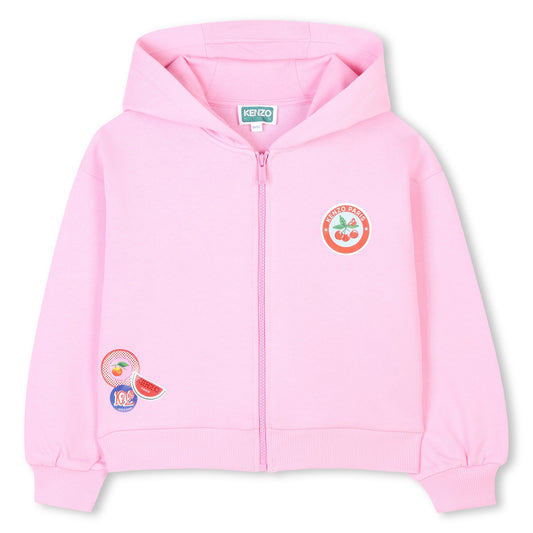 女童粉色印花Logo棉拉链上衣