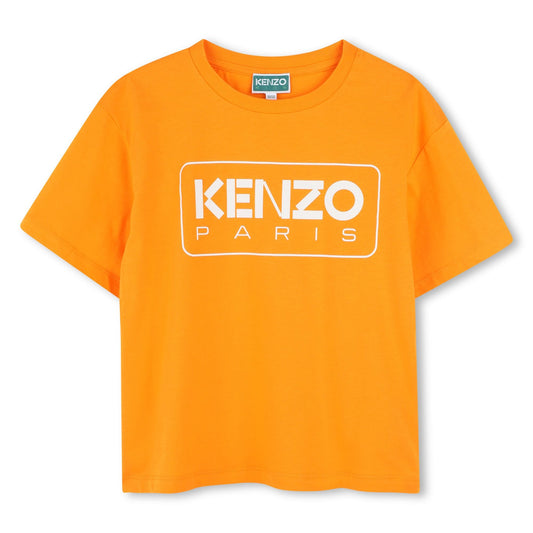 女童橙色印花Logo棉T恤