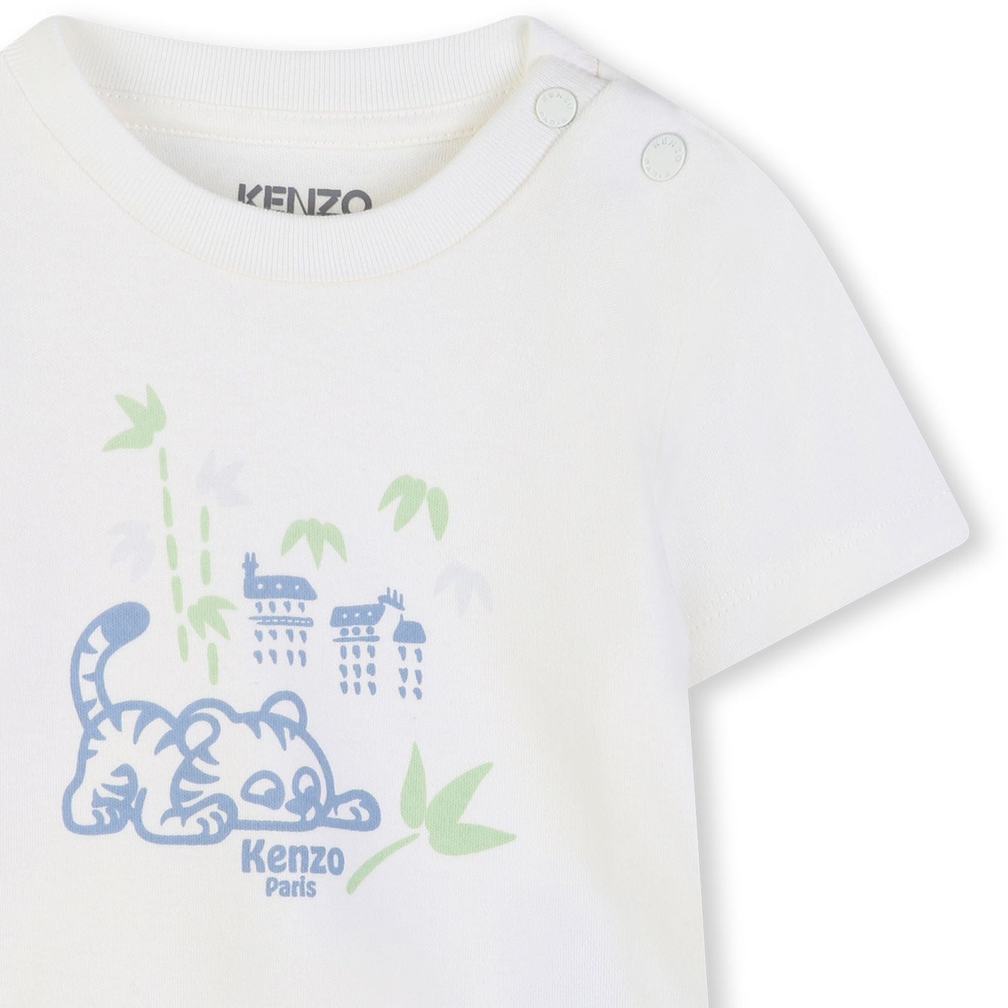 男婴白色&浅蓝色印花棉套装