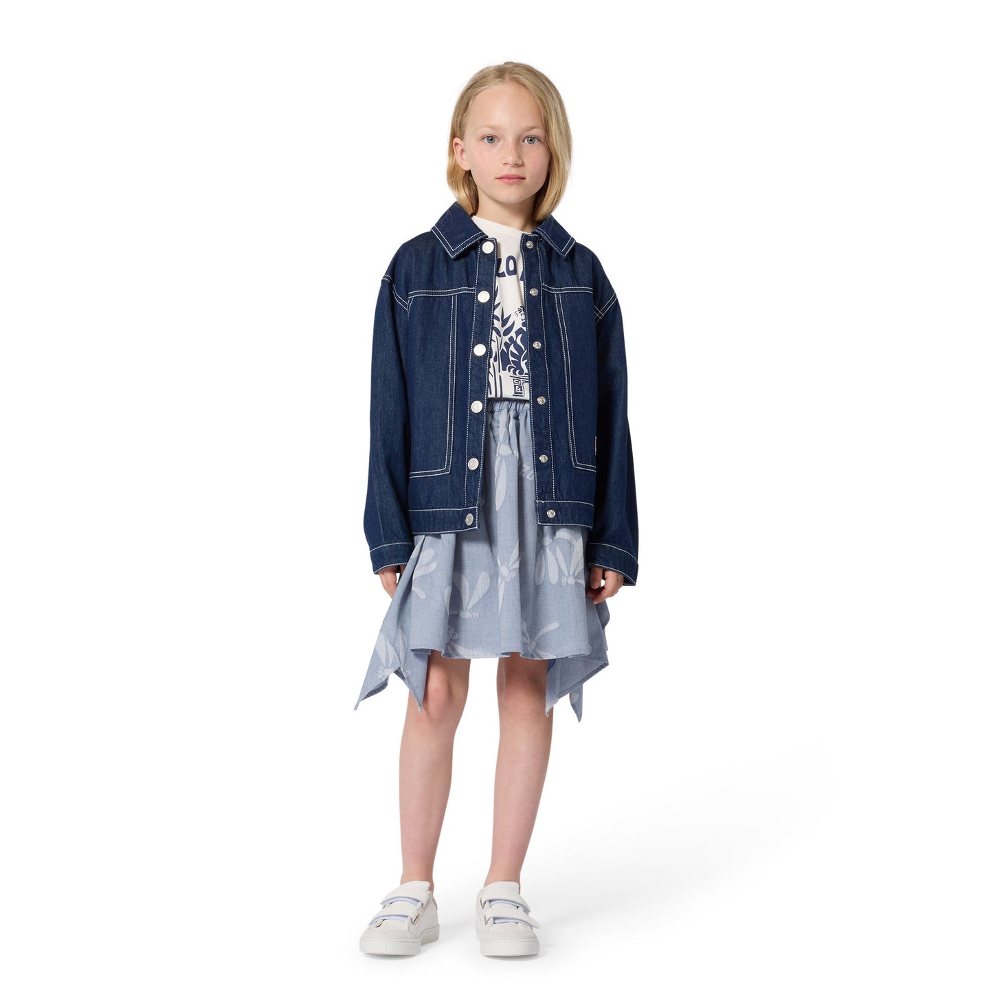 儿童白色印花棉T恤