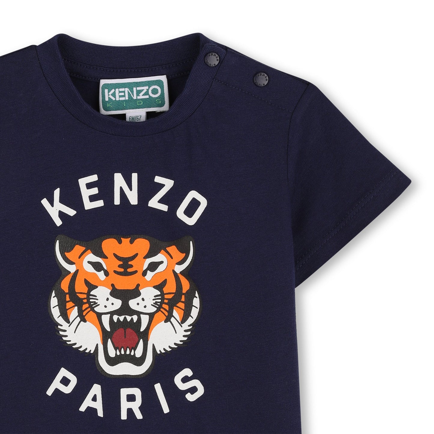 婴儿深蓝色虎头印花棉T恤