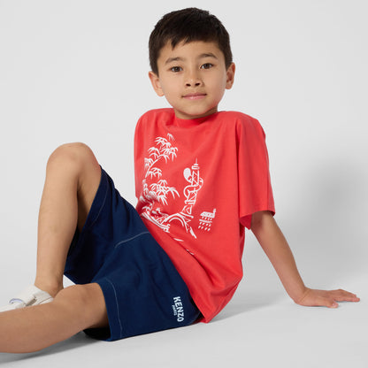 儿童红色印花棉T恤