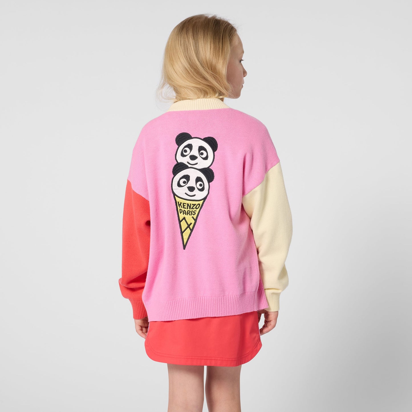 女童彩色熊猫冰淇淋刺绣棉针织开衫