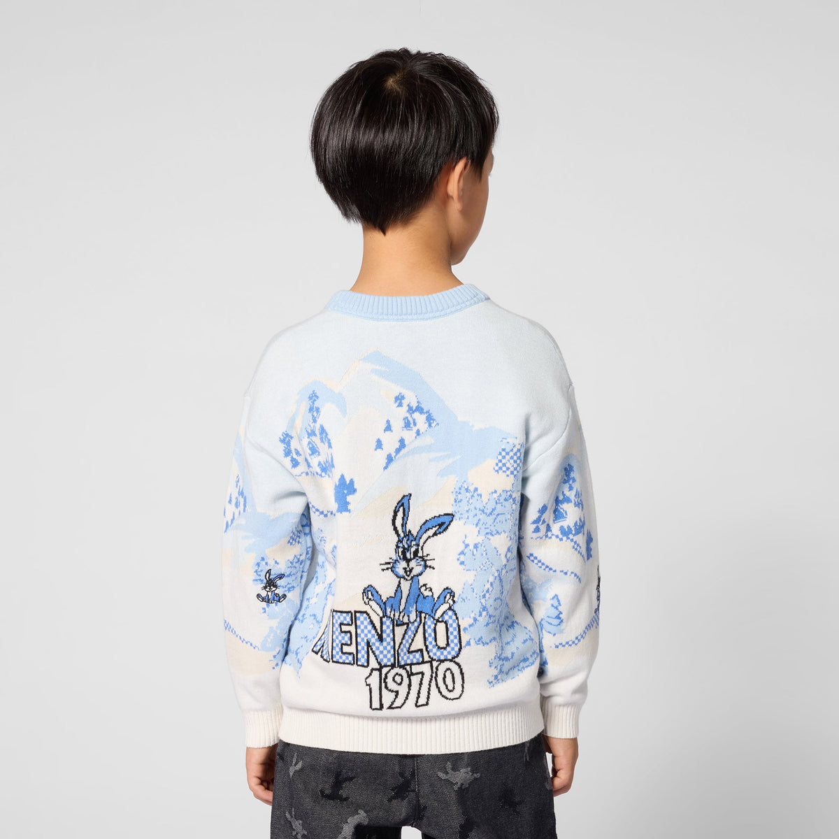 男童浅蓝色提花棉针织毛衣