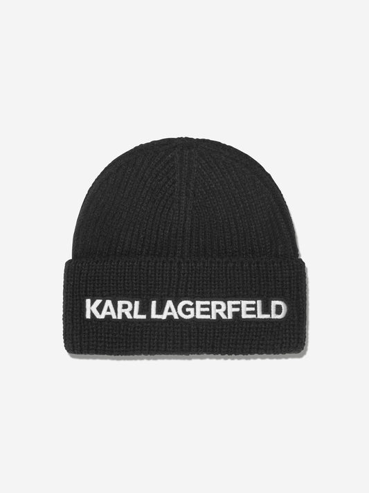 Karl Lagerfeld 女童徽标无檐便帽（黑色）