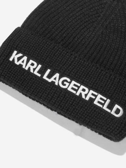 Karl Lagerfeld 女童徽标无檐便帽（黑色）