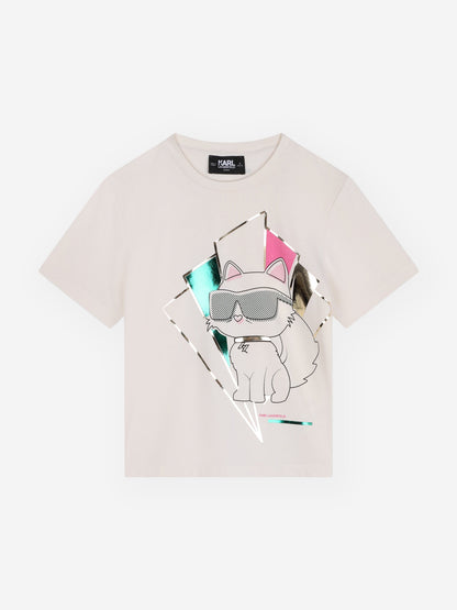 Karl Lagerfeld 女童 Choupette 印花 T 恤（象牙色）