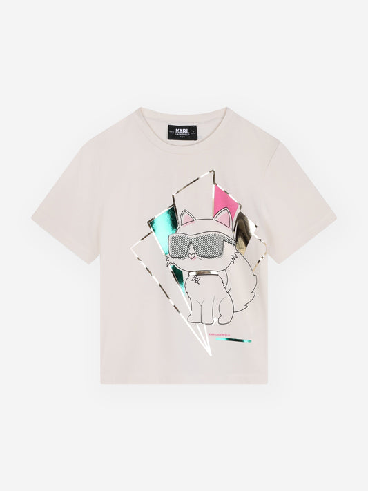 Karl Lagerfeld 女童 Choupette 印花 T 恤（象牙色）