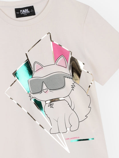 Karl Lagerfeld 女童 Choupette 印花 T 恤（象牙色）