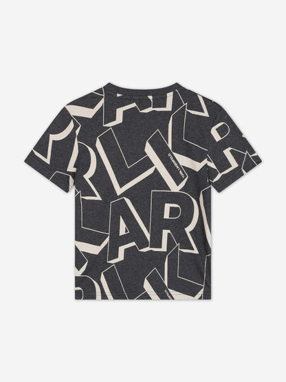 Karl Lagerfeld Boys Logo Print T-Shirt in Grey