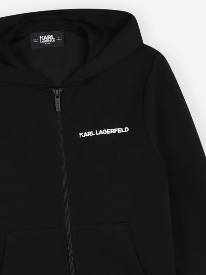 Karl Lagerfeld 男童黑色徽标拉链上衣
