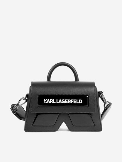 Karl Lagerfeld 女童 Ikon K 斜挎包 黑色（18.5 厘米）
