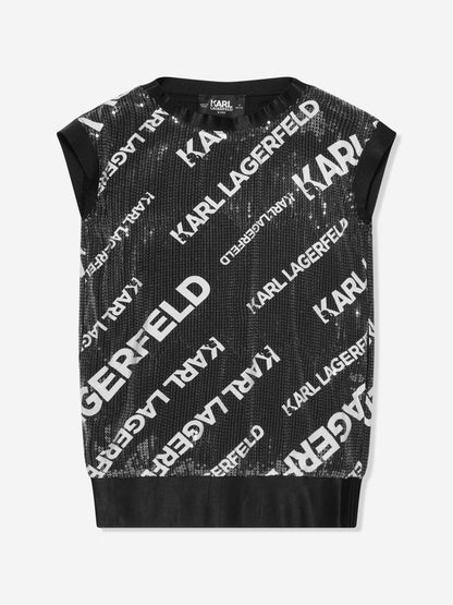 Karl Lagerfeld 女童亮片徽标连衣裙（黑色）