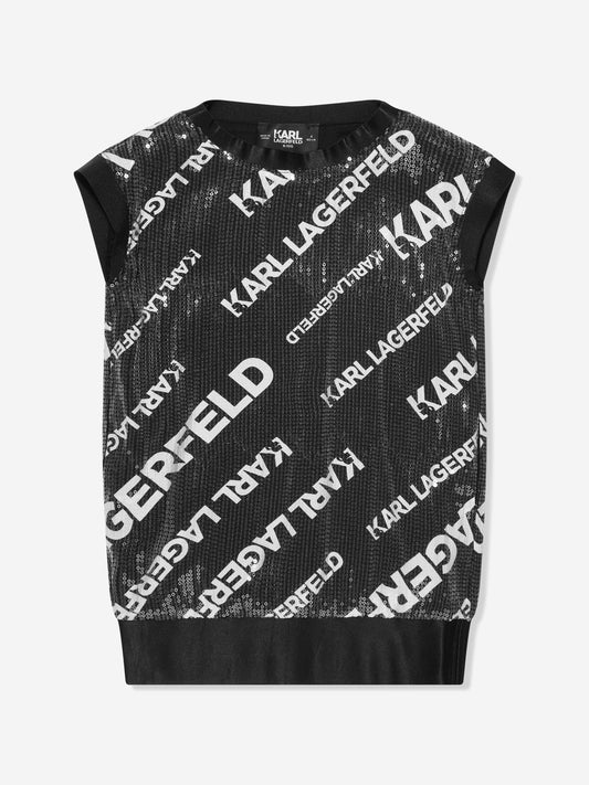 Karl Lagerfeld 女童亮片徽标连衣裙（黑色）