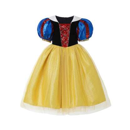 女童蓝色白雪公主泡泡袖连衣裙