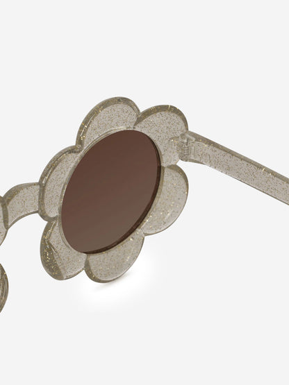 Konges Sløjd 米色女童闪光花朵太阳镜（镜框 13.8 厘米）