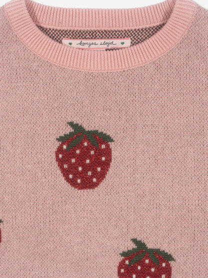 Girls Lapis Strawberry Knit Jumper in Pink
