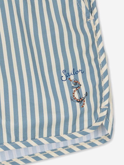 Boys Sailor Stripe Asnou Swim Shorts in Blue