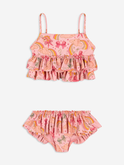 Girls Rainbow Bow Manuca Frill Bikini in Pink