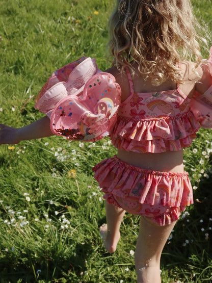 Girls Rainbow Bow Manuca Frill Bikini in Pink
