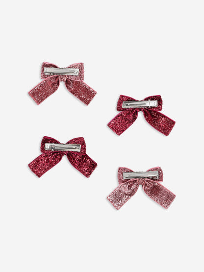 Girls 4 Pack Glitter Bow Hair Clips in Pink