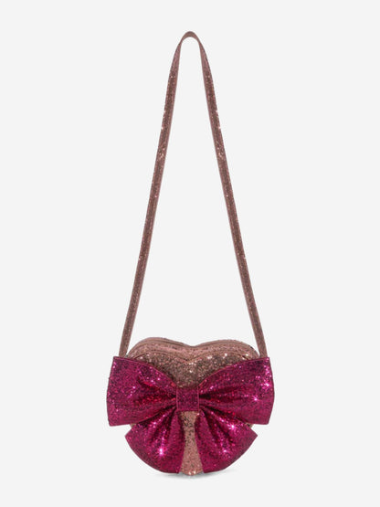Girls Tut Bow Glitter Heart Shoulder Bag in Red (16cm)