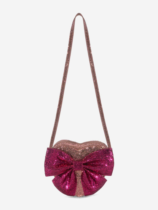 Girls Tut Bow Glitter Heart Shoulder Bag in Red (16cm)
