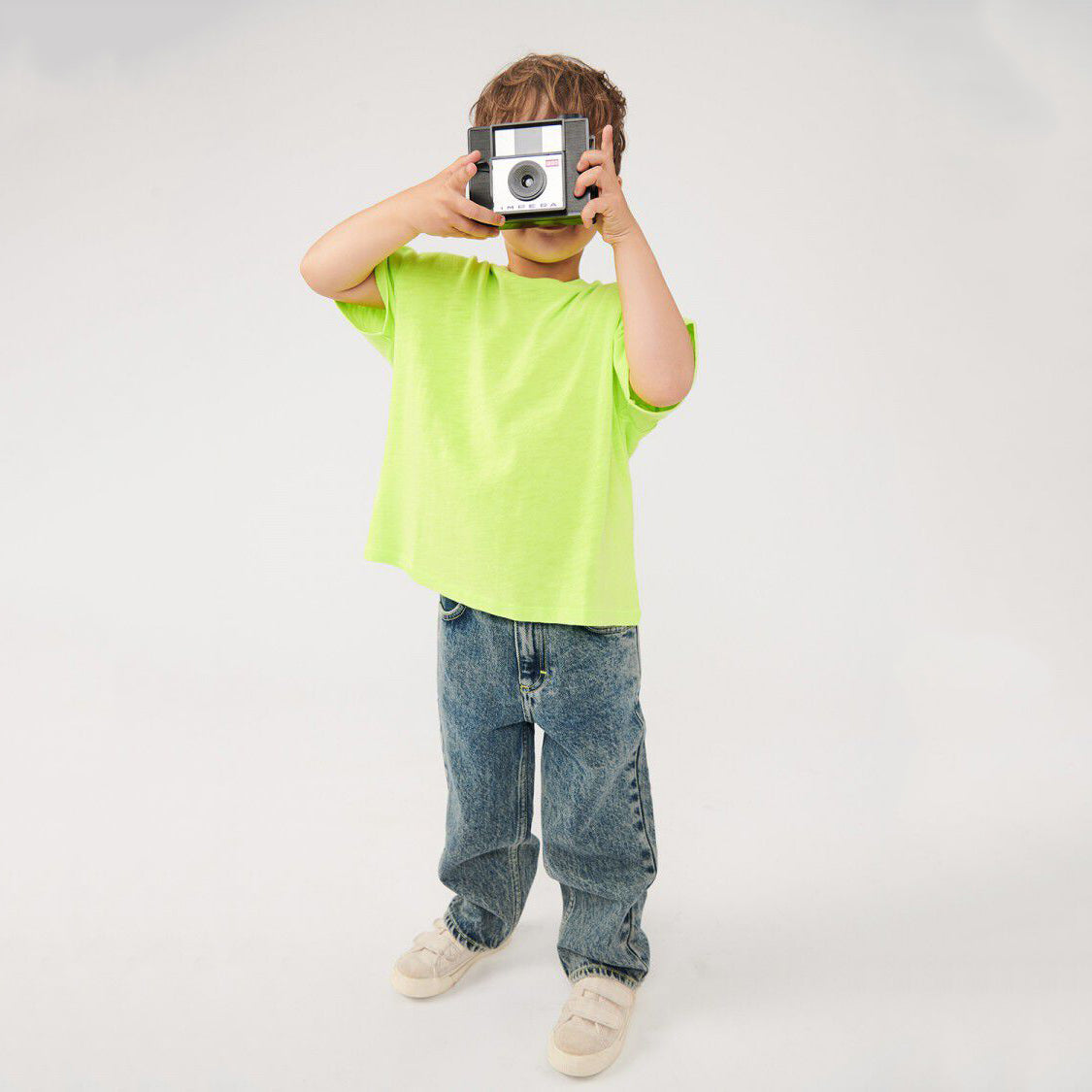 儿童荧光绿色棉T恤