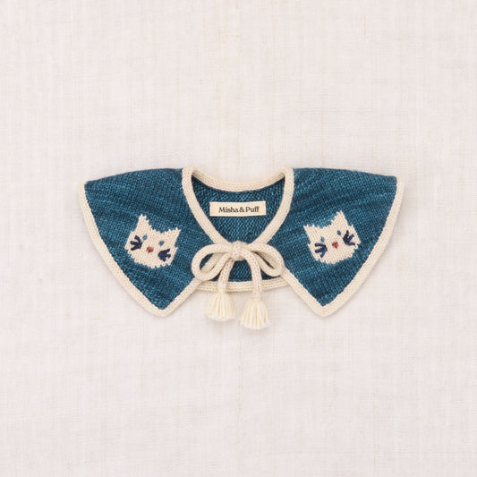 女童蓝色猫咪针织衣领