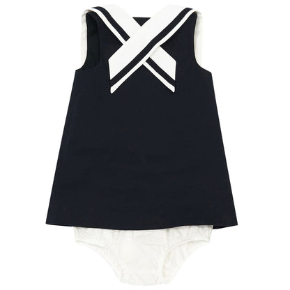 Baby Girls Navy Blue Sailor Dress with Collar