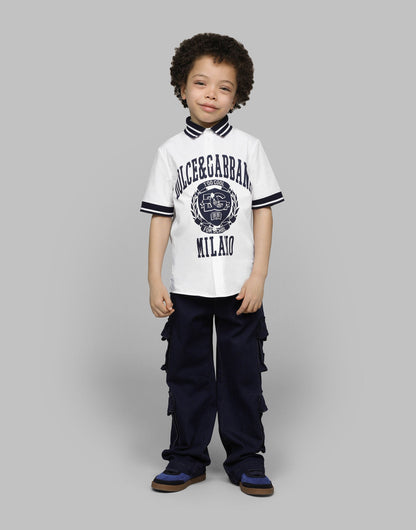 Dolce & Gabbana 男童 Too Cool For School 白色徽章 Polo 衫
