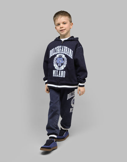 Dolce & Gabbana 男童 Too Cool For SchoolMilano 徽标拉链上衣（蓝色）