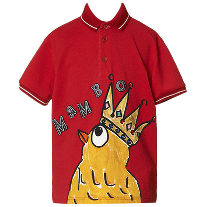 Boys Red Rooster Printed Trims Cotton Polo Shirts