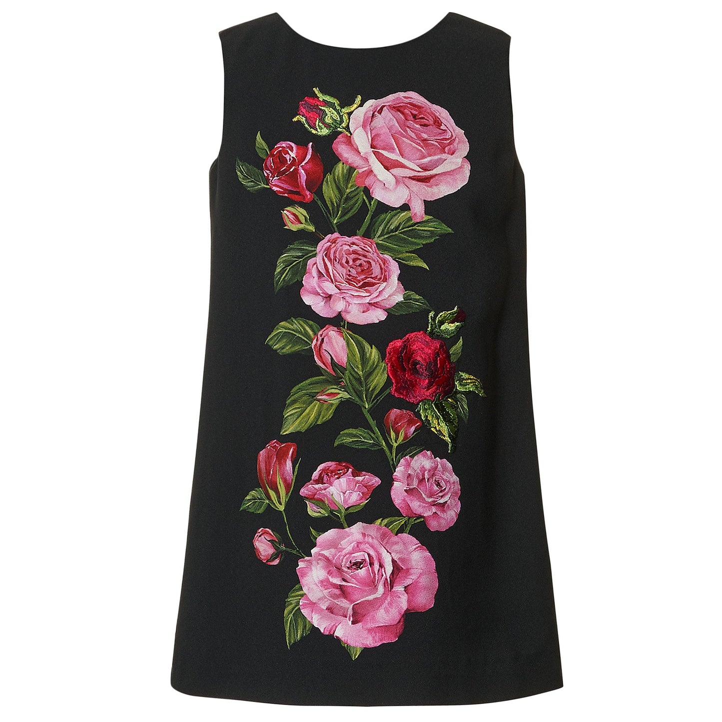 Girls Black Flower Printed Trims Sleeveless Dresses
