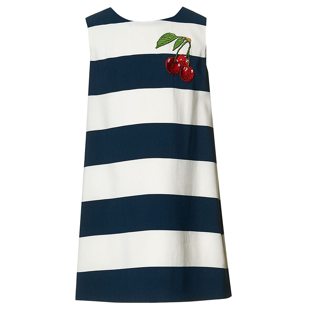Girls Blue &White striped Dresses  With Cherry