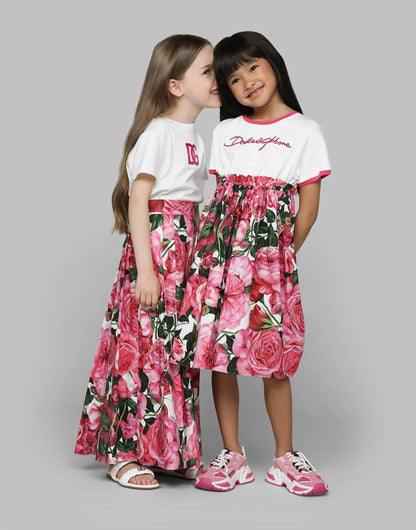 Dolce & Gabbana 女童粉色棉质玫瑰印花连衣裙