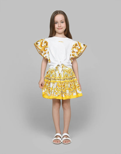 Dolce & Gabbana 女童 Maiolica 系带前上衣（白色）