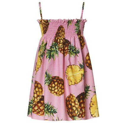 Girls Pink Pinepapple Print Sun Dress