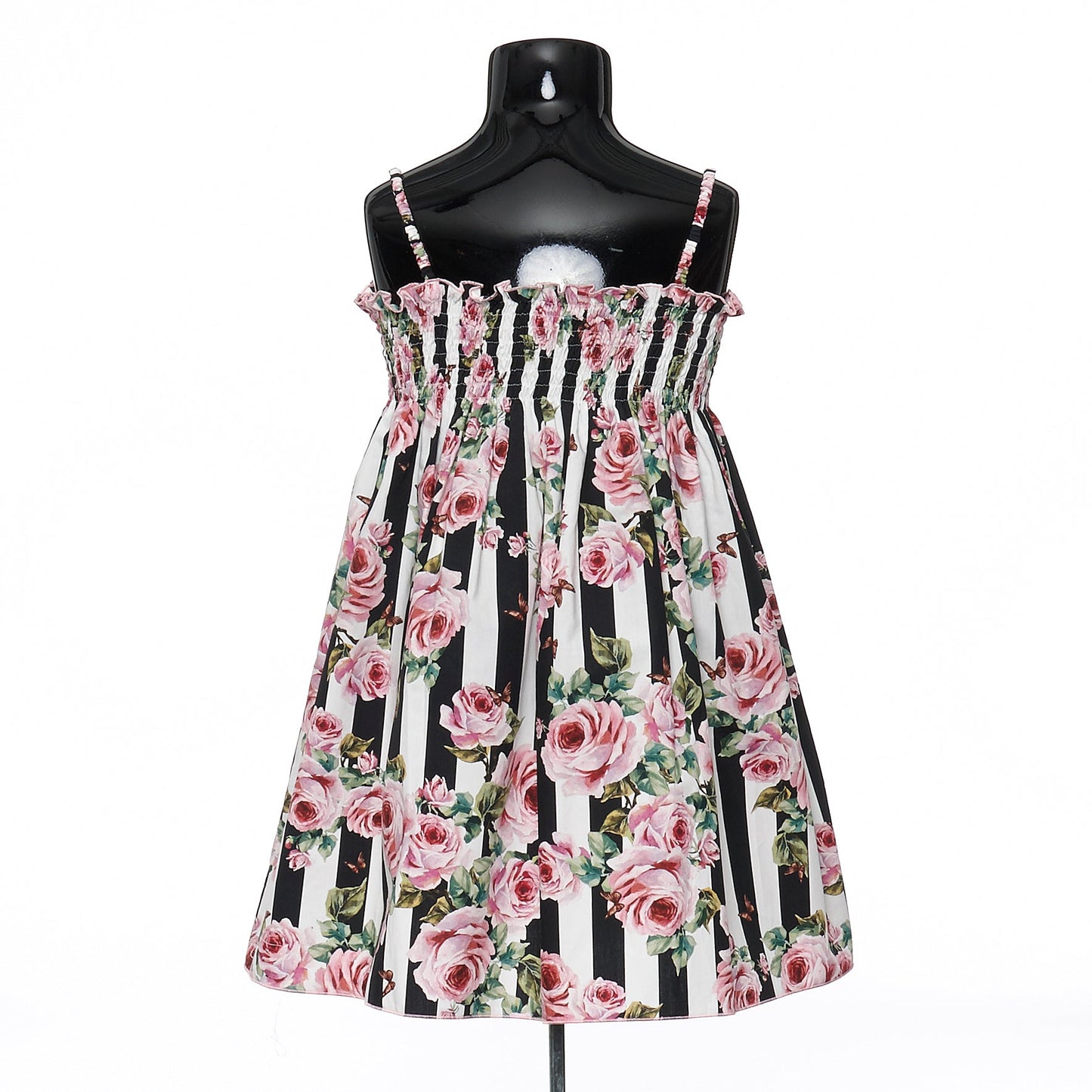 Girls Pink Rose & Blank Striped Dress