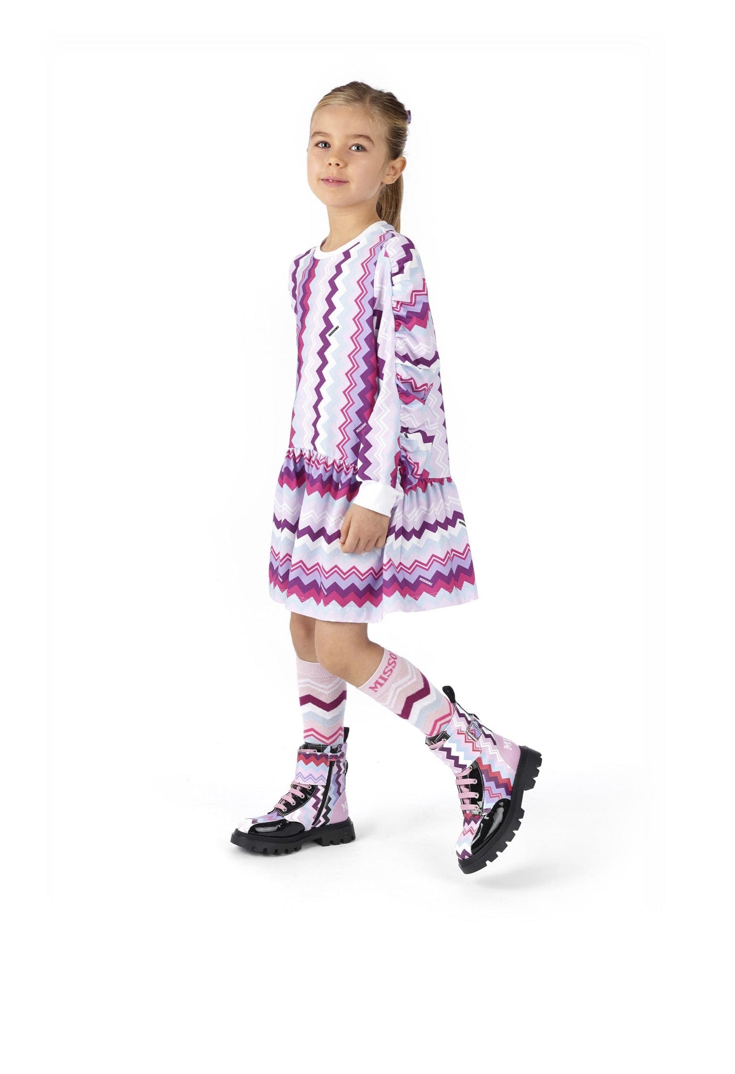 Missoni 女童粉红色之字形连衣裙