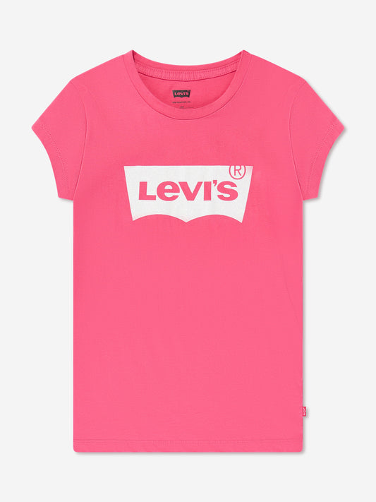 Levi's 女童棉质短袖蝙蝠袖徽标 T 恤