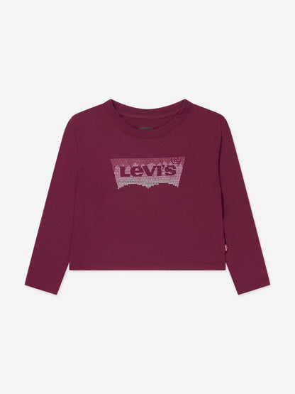 Levi's Wear 女童长袖闪光徽标 T 恤（红色）