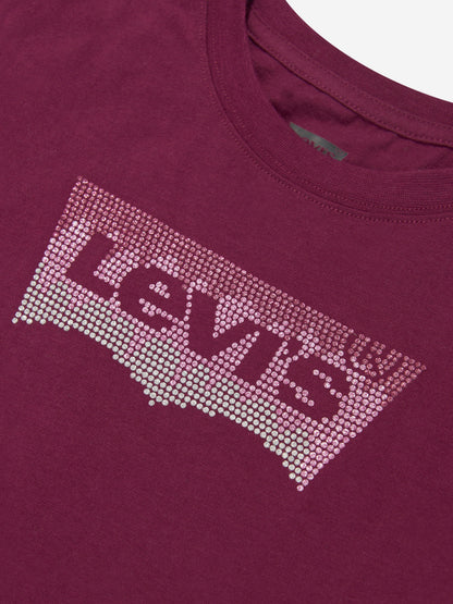 Levi's Wear 女童长袖闪光徽标 T 恤（红色）